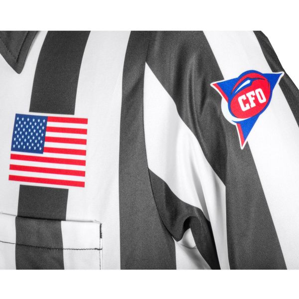 2" Stripe Long Sleeve Ultra Tech Football Jersey With Sublimated Flag, and CFO Patch. Heat Pressed Position Letter - Closeout Sale!