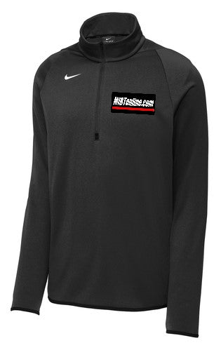nike swoosh quarter zip funnel sweatshirt in black