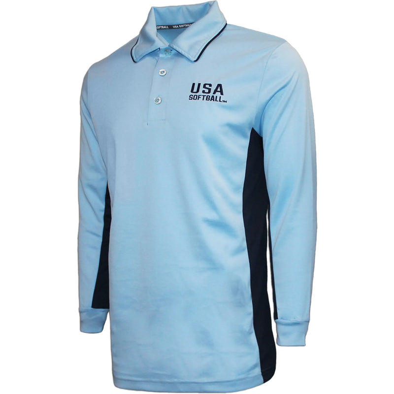 USA Softball Umpire Polo Long Sleeve Powder Blue