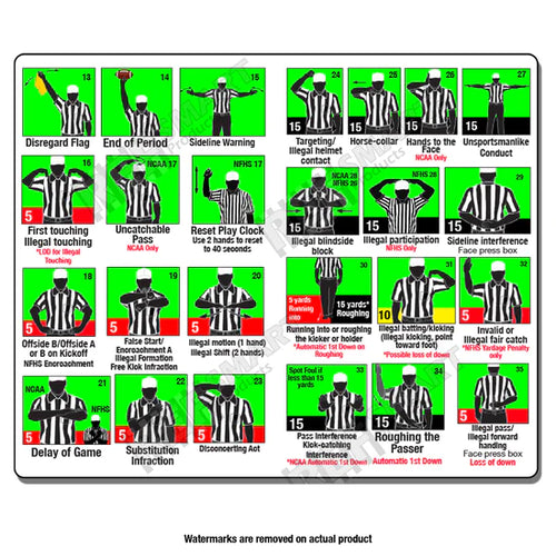 Smitty Football Signal Card - Official's Choice ACS-534 Two-Sided NFHS Football Referee Signal Guide