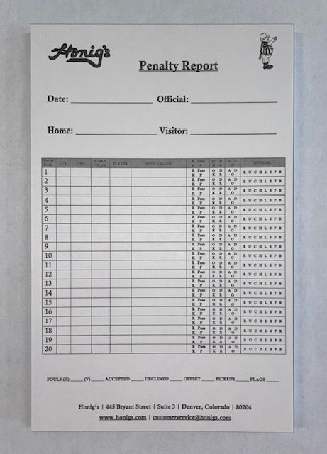 Honig's Football Penalty Report Form