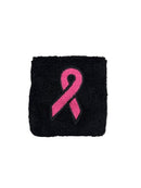 Black Sweatband w/ Pink Ribbon Breast Cancer Awareness (Set of 2)