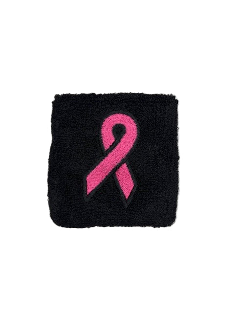 Black Sweatband w/ Pink Ribbon Breast Cancer Awareness (Set of 2)