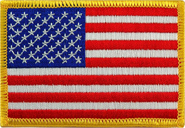 Left Sleeve Oriented Gold Border American Flag Patch - Applied or Unapplied.