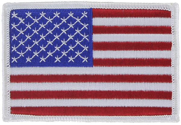 Left Sleeve Oriented White Border American Flag Patch - Applied or Unapplied.