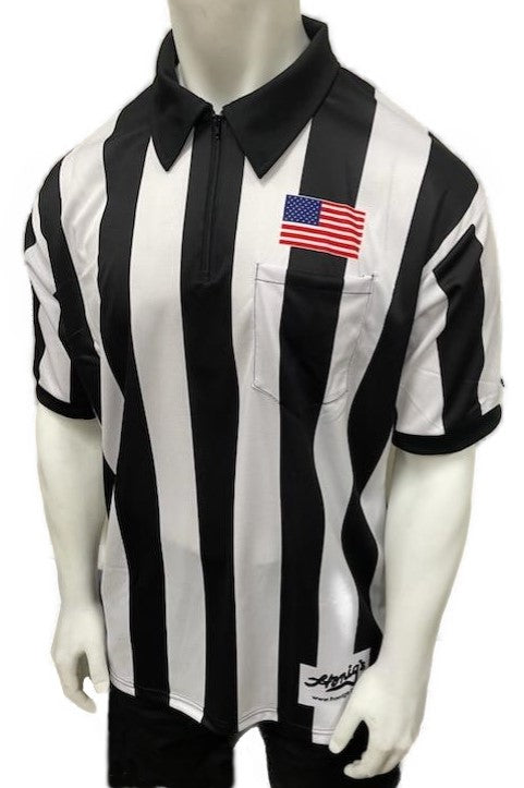 Honig's 2.25" Prosoft Micromesh Striped Short Sleeve Football/Lacrosse Shirt With Sublimated American Flag On Left Chest