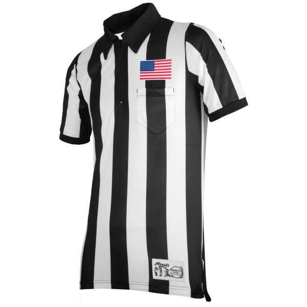 Honig's 2" Striped Ultra Tech Short Sleeve Football Jersey w/ Sublimated Flag On Left Chest