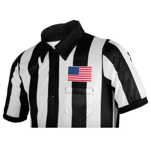 Honig's 2" Striped Ultra Tech Short Sleeve Football Shirt w/ Sublimated Flag On Left Chest