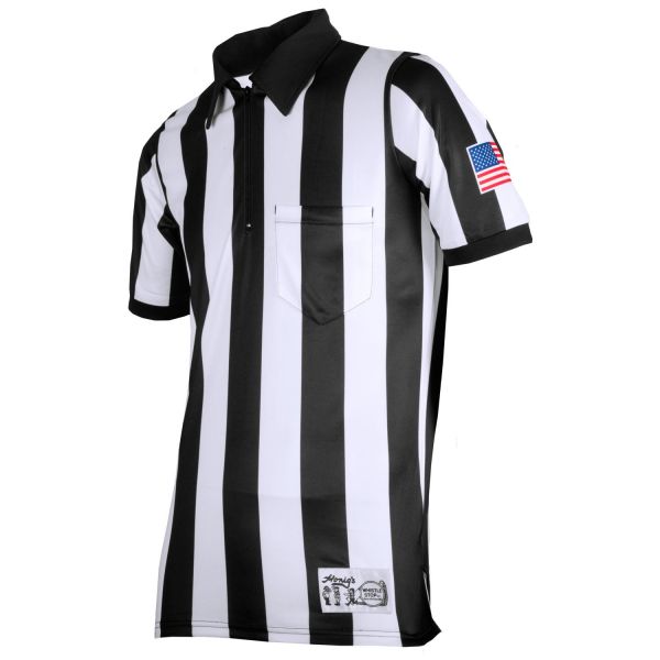 Honig's 2" Striped Ultra Tech Short Sleeve Shirt w/ Sublimated Flag On Left Sleeve
