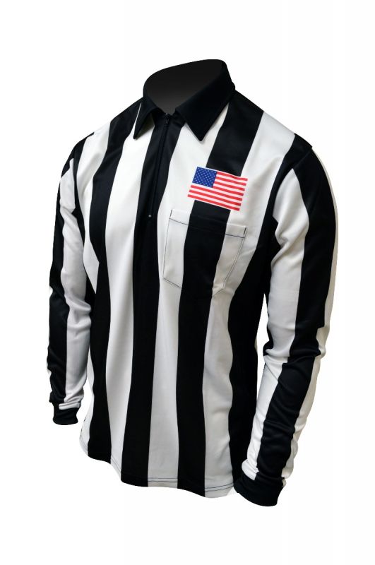 Honig's 2.25" Striped Long Sleeve Football/Lacrosse Jersey With Sublimated American Flag On Left Chest