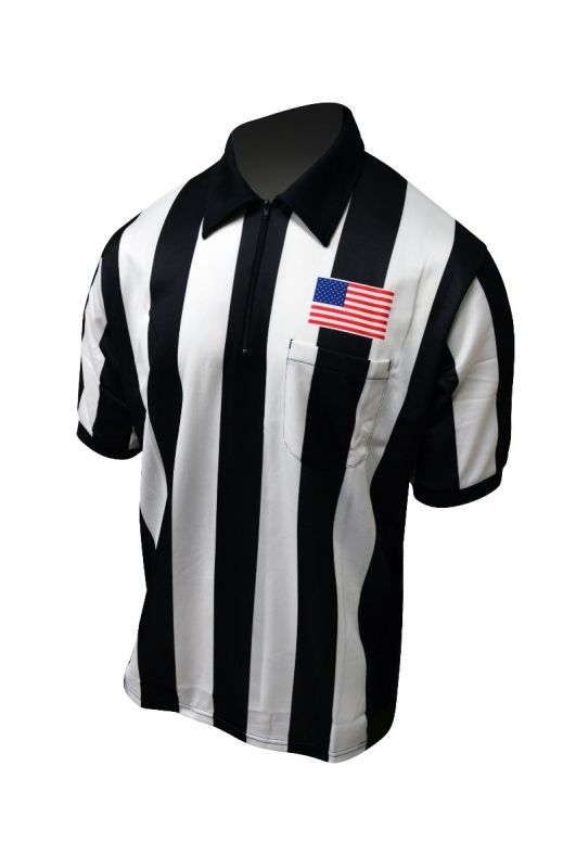 Honig's 2.25" Striped Short Sleeve Football/Lacrosse Shirt With Sublimated American Flag On Left Chest