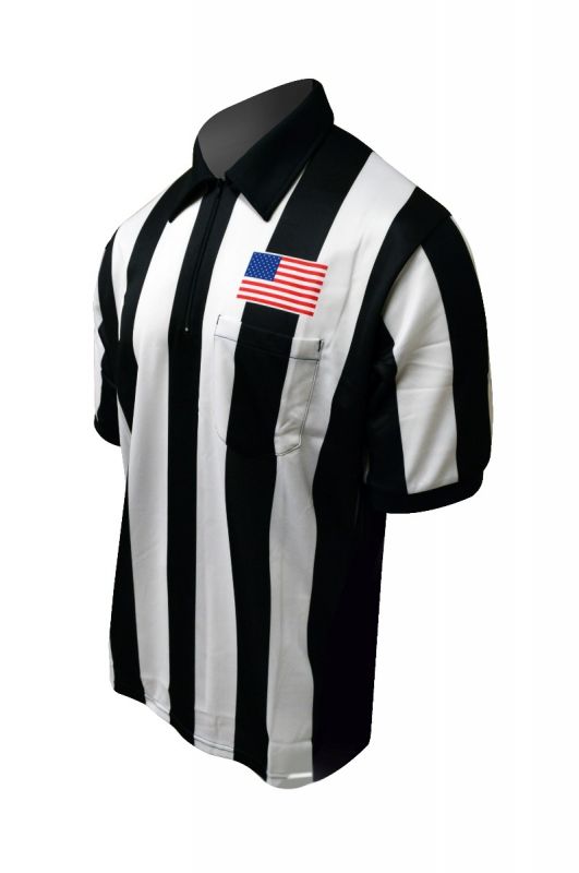 Honig's 2.25" Striped Short Sleeve Football/Lacrosse Shirt With Sublimated American Flag On Left Chest