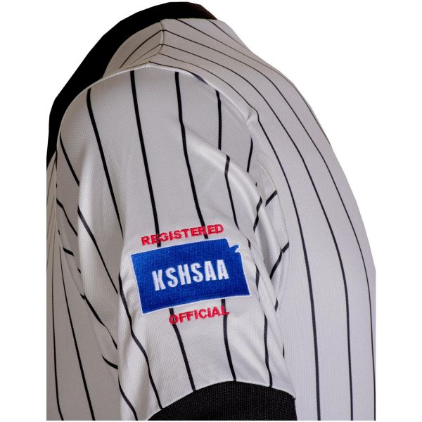 KSHSAA (Kansas) Honig's Pro-soft grey pin stripe v-neck shirt.