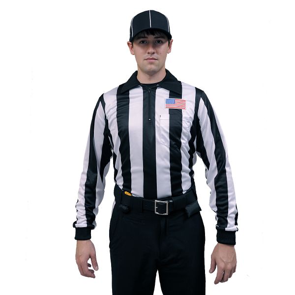 Honig's 2" Striped NCAA Ultra Tech Long Sleeve Football Shirt With Placket And Flag On Left Chest