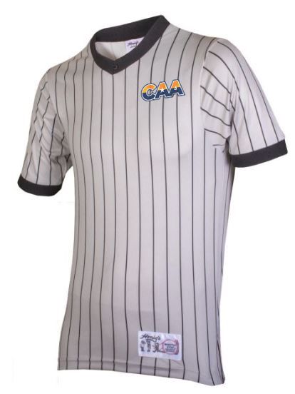 Honig's CAA Grey w/ black pin stripe shirt.